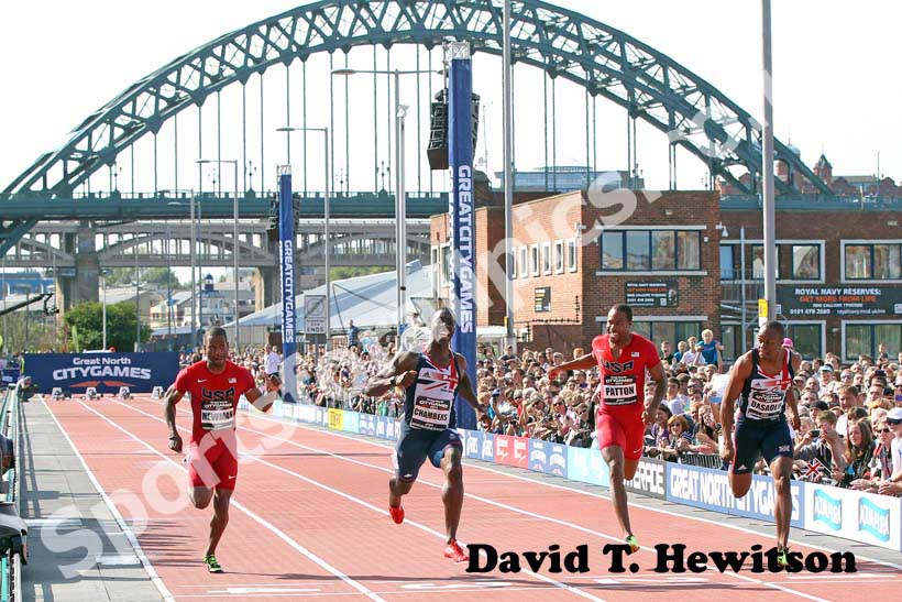 Dwain Chambers beats James Dasaolu, Darvis Patton and Calesio Newman in the 100 metres at the 2012 BUPA Great North CityGames.
